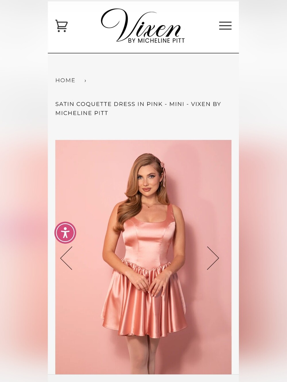 Satin Coquette Dress in Pink - MINI - Vixen by Micheline Pitt